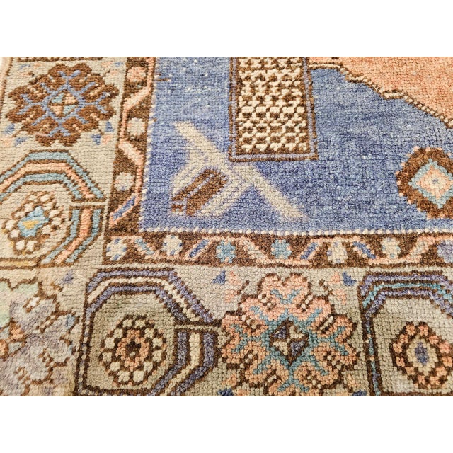 Vintage Turkish Oushak Area Rug, Hand-Knotted Wool, Blue & Tan, 4' x 6' For Sale - Image 11 of 15