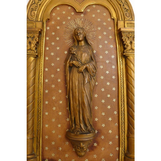 Religious Wall Icon of the Virgin Mary on Starry Background in Copper-Gold Metal, 1950s For Sale - Image 11 of 14