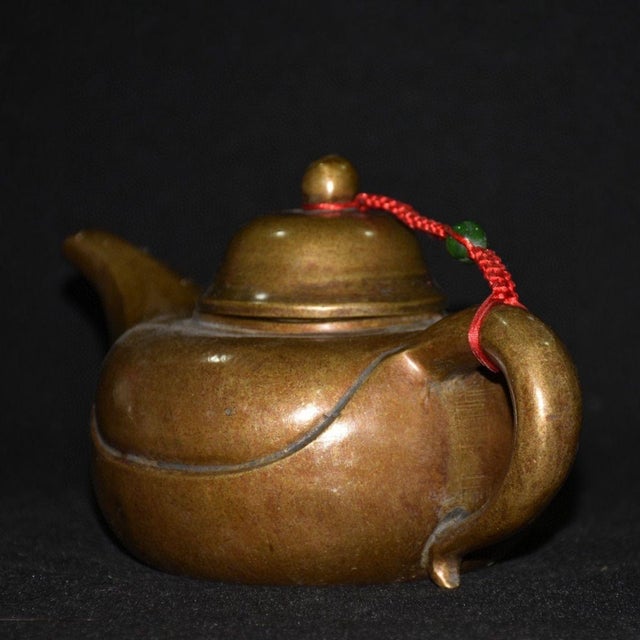 Metal Vintage Brass Teapot — Elegant Simplified Form With Long Spout, Scholar's Water Dropper / Ewer For Sale - Image 7 of 9