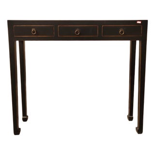 Black Vintage Chinese 37" Long 3-Drawer Console Table For Sale