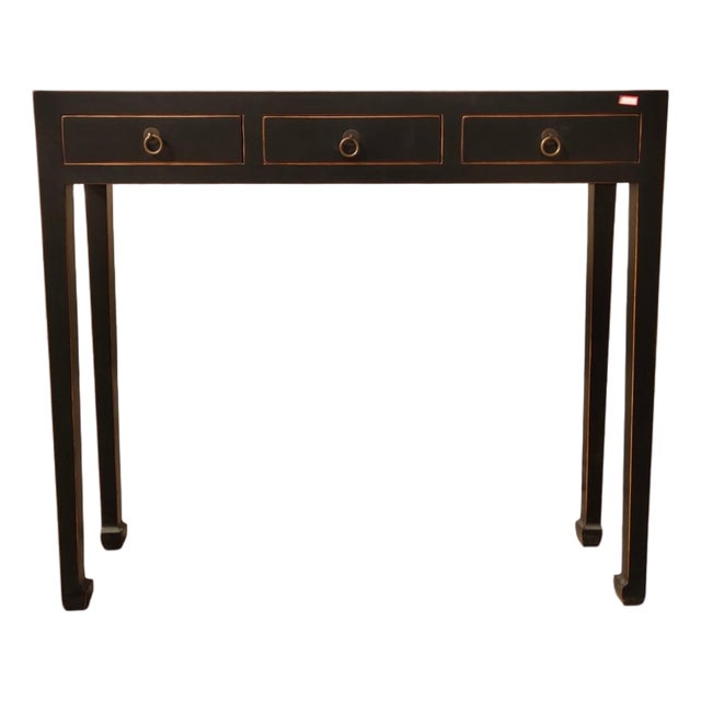 Black Vintage Chinese 37" Long 3-Drawer Console Table For Sale