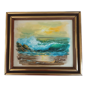 Vintage W Sherman Original Oil Painting Beach Rocky Waves Sunset Framed & Signed