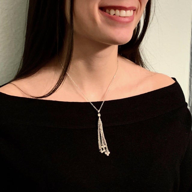 White Diamond Necklace 18 Karat Gold Tassel Pendant Women Certified For Sale - Image 8 of 8