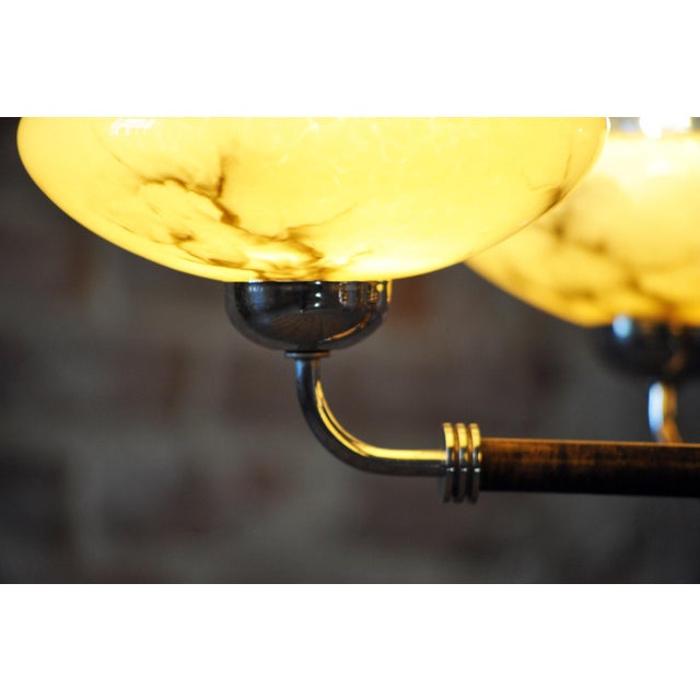 Brown Art Deco Chandelier in Chrome, Beech, Walnut and Glass, Czech, 1920s For Sale - Image 8 of 13