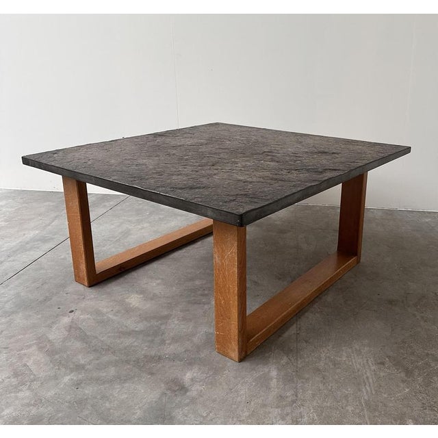 Vintage Belgian Slate and Oak Coffee Table, 1970s For Sale - Image 5 of 11