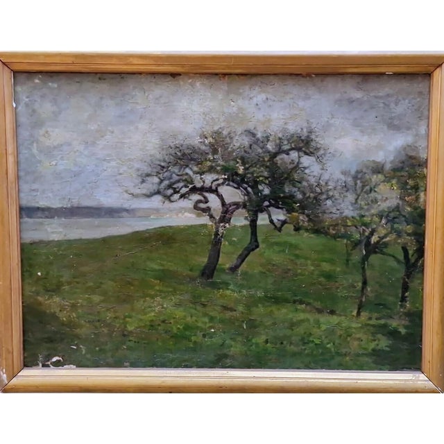 Emile Renouf, Landscape with Apple Trees in Normandy, 19th Century, Oil Painting on Canvas, in Good conditions. Designed...