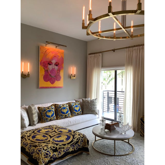 Atelier Versace Gianni Versace Custom Blue & Gold Urn Design Velvet Throw For Sale - Image 4 of 12