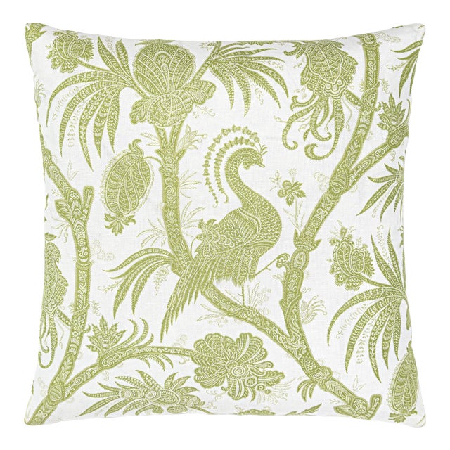 Scalamandre 22" x 22" Balinese Peacock Pillow in Pear For Sale