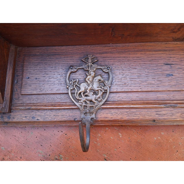 Wall Shelf in Oak with Lion Heads and Hooks For Sale - Image 4 of 15