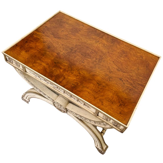 Heritage 1960 Neoclassical Regency Style Burl Walnut & Painted Curule Accent Tables by Heritage - Pair For Sale - Image 4 of 15