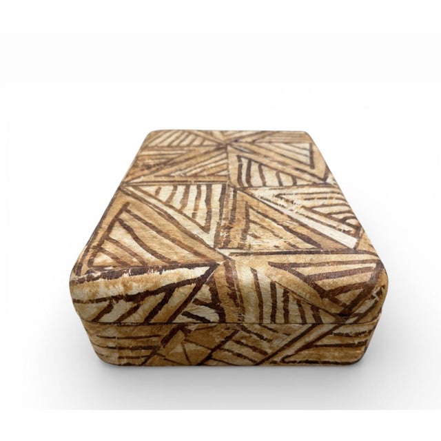 Wood 1980s Karl Springer Attributed Batik Clad Jewelry Box With Suede Interior. For Sale - Image 7 of 14