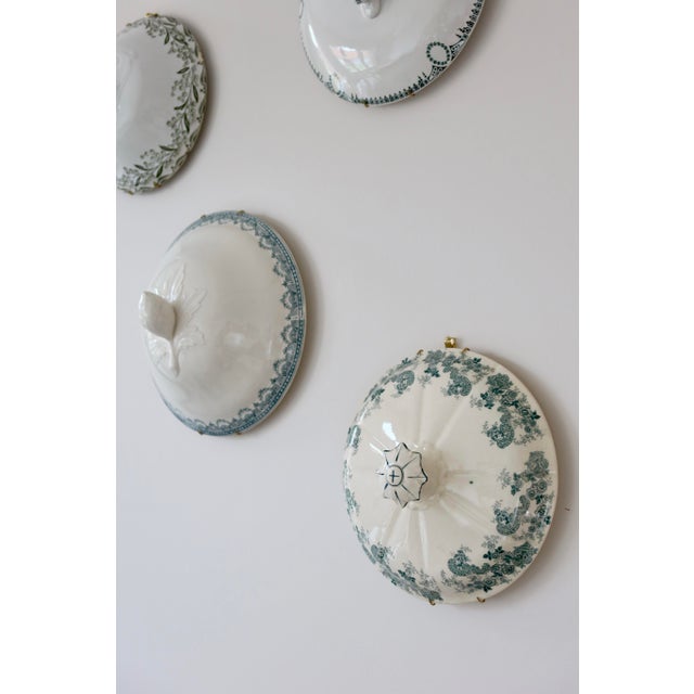 1950s Wall Composition of Soup Tureen Lids in Green Earthenware, 1950s, Set of 5 For Sale - Image 5 of 7