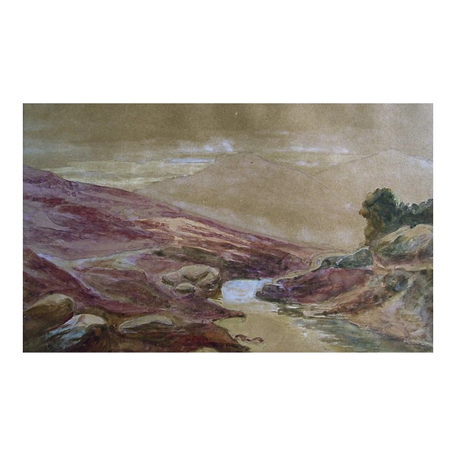 Early 20th Century Quite Stream Landscape Watercolor Painting For Sale