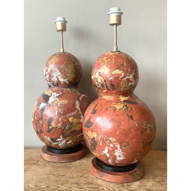 Mid-Century Modern Vintage Boho Hand Painted Scagliola Lamps - A Pair For Sale - Image 3 of 6