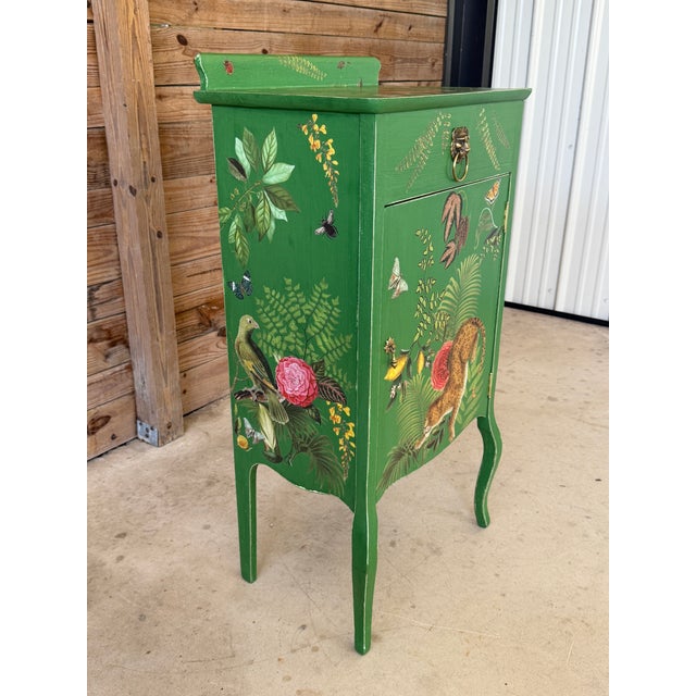 Illustration Vintage Custom Painted Tropical Leopard Cabinet With Lion Pull For Sale - Image 3 of 12