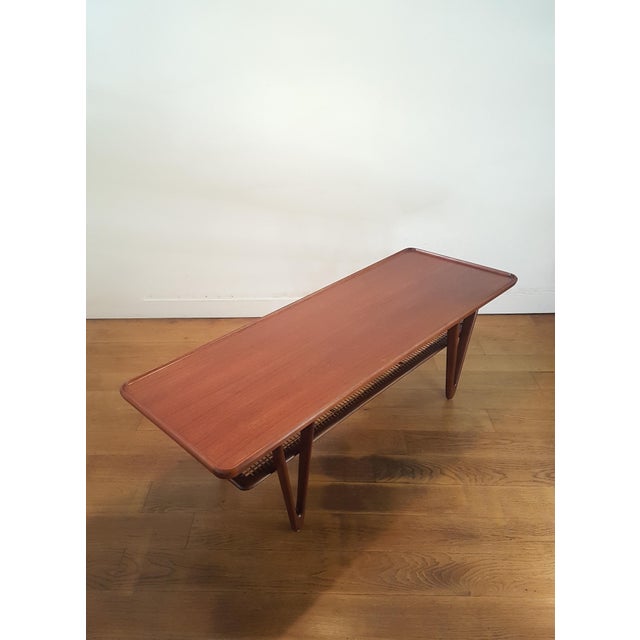 Kurt Østervig Vintage Teak & Cane Coffee Table with V-Shaped Legs attributed to Kurt Østervig, Denmark, 1950s For Sale - Image 4 of 18
