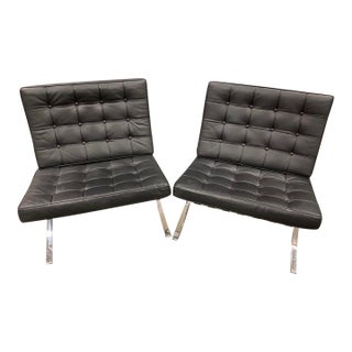 Mid 20th Century In the Style of Ludwig Mies Van Der Rohe for Knoll - A Pair of Barcelona-Style Black and Chrome Chairs For Sale