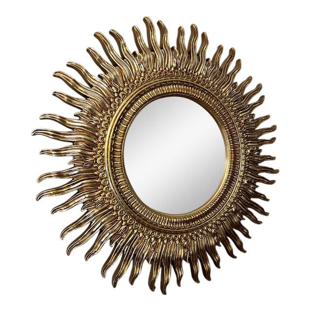 Vintage 1970s Gilded Gold Sunburst Wall Mirror – Hollywood Regency / MCM Accent For Sale