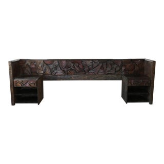 1960s Witco King Headboard Floating Nightstands Brutalist Tiki Carved Wood For Sale