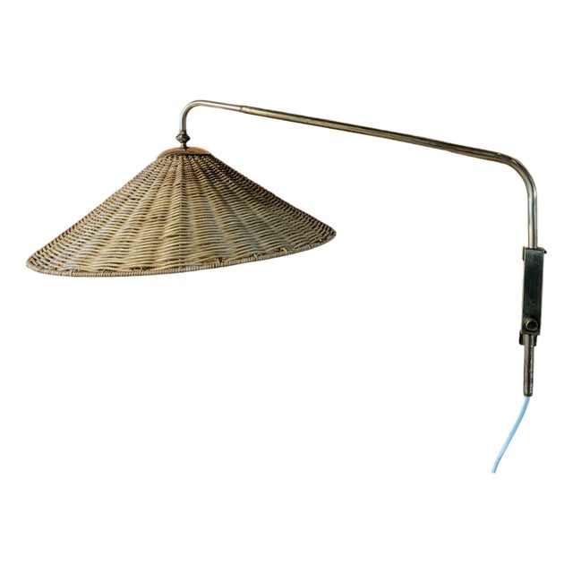 Wall Light in Brass and Rattan by Valinte Finland, 1950s For Sale