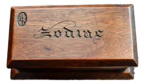 Antique Wooden Keepsake Trinket Box Engraved Zodiac Tarot Card Holder