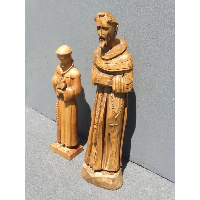 Vintage Wooden Carved Statue Priest Santo Statue of St. Francis of