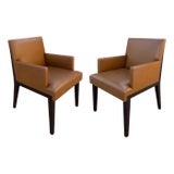 Pair of Holly Hunt Walnut and Leather Dining Chairs For Sale