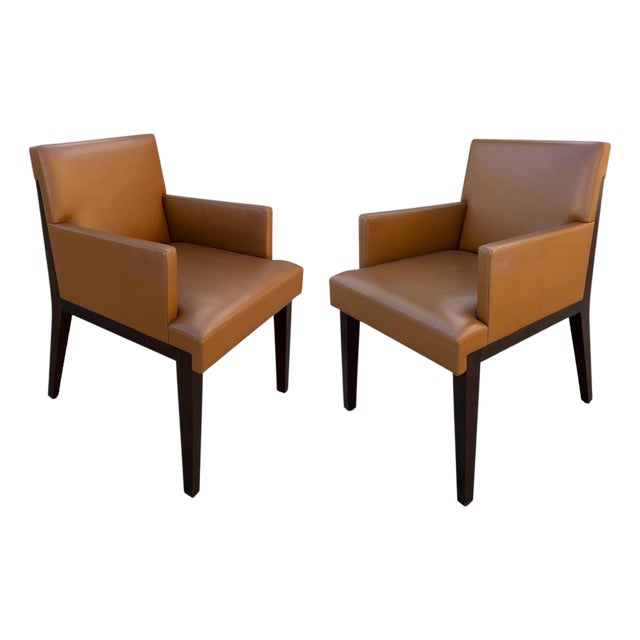 Pair of Holly Hunt Walnut and Leather Dining Chairs For Sale