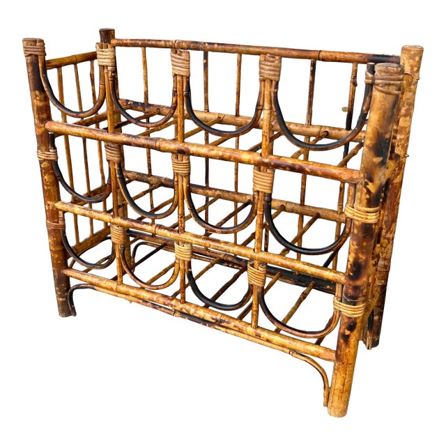 Early 20th Century Burnt Bamboo Wine Rack For Sale