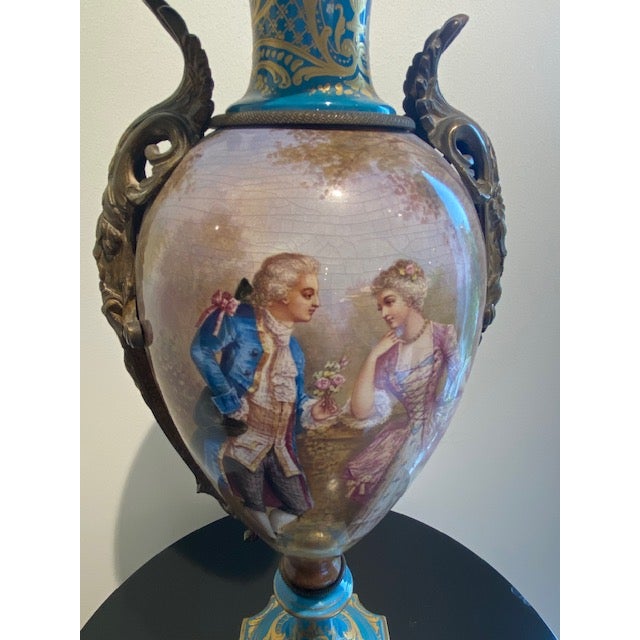 Turquoise French Sèvres-Style Porcelain Lidded Urns For Sale - Image 8 of 14