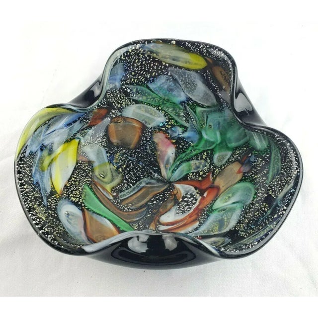 Black Mid 20th Century Avem Tutti Frutti Dino Martins Black Aventurine Murano Glass Bowl For Sale - Image 8 of 8