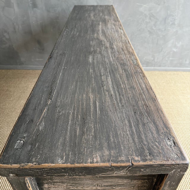 Vintage Elm Console With Patina Finish and 4 Drawers For Sale - Image 14 of 14