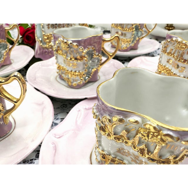 Baroque Porcelain Coffee Service with Gold and Pink Decorations, Set of 13 For Sale - Image 11 of 14