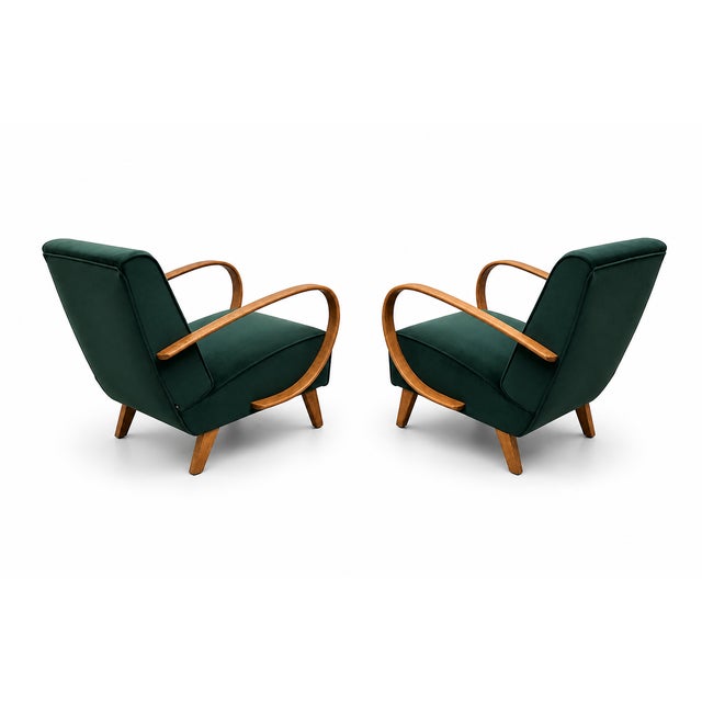 Mid-Century Modern Vintage Bentwood Chair in Emerald Green Velvet by Jindrich Halabala, 1930 For Sale - Image 3 of 10