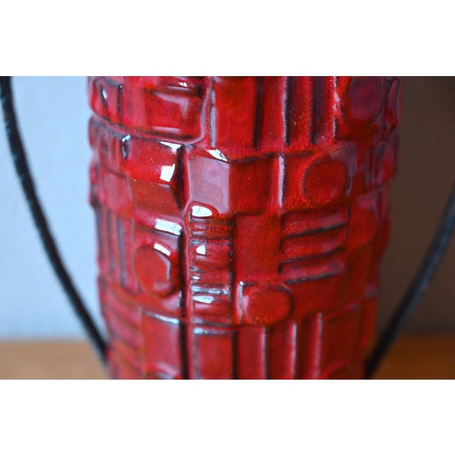 West German Pottery Red Ceramic Floor Vase with Wrought Iron Frame, 1960s For Sale - Image 6 of 9