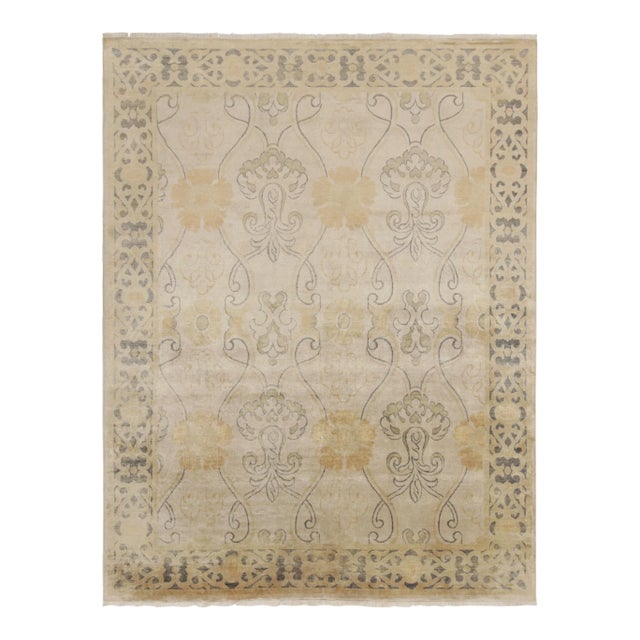 Rug & Kilim’s Art Nouveau Style Rug in Beige With Gold Trellis Floral Patterns For Sale