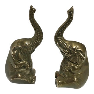 Pair of Solid Brass Elephant Bookends For Sale