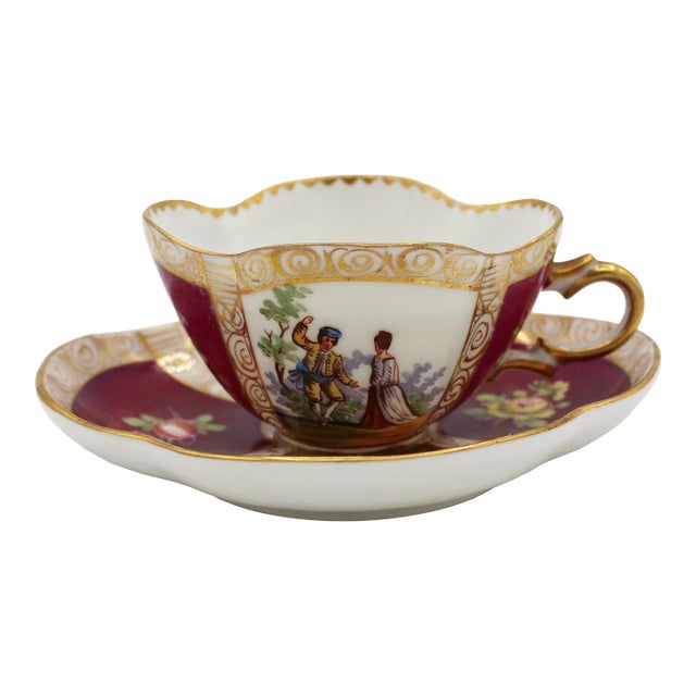 Circa 1888-1916 Richard Klemm, Dresden Quatrefoil Demitasse Cups & Saucers For Sale