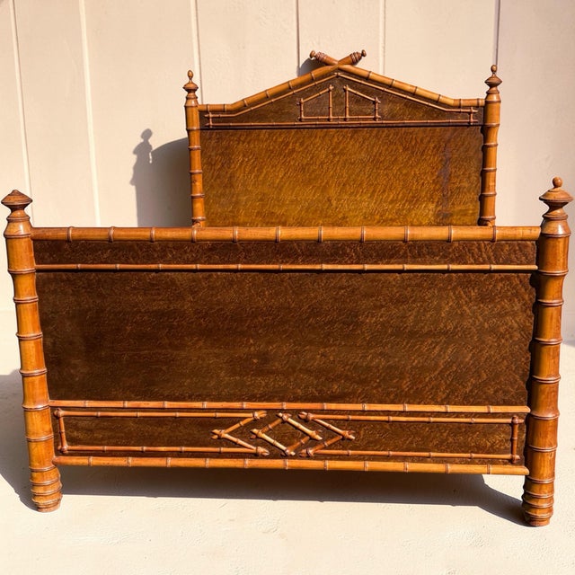 19th Century Rj Horner Style Faux Bamboo Birds Eye Maple Bed Frame For Sale - Image 4 of 12