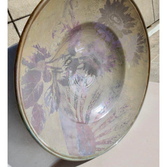 Mauve Clément Massier (1844-1917) Massive Luniville Floral Charger 24" Diameter Circa 1890 For Sale - Image 8 of 18