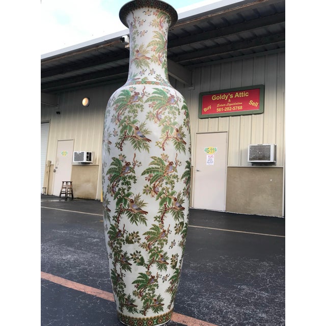 Mid-Century Modern 1960s Mid-Century Monumental 72” Ceramic Floor Vase – Tropical Bird & Palm Motif For Sale - Image 3 of 8
