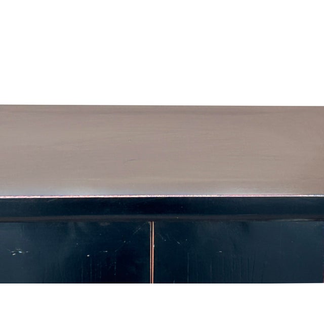 Wood Oriental Distressed Black Medallion Hardware End Table Nightstand For Sale - Image 7 of 10