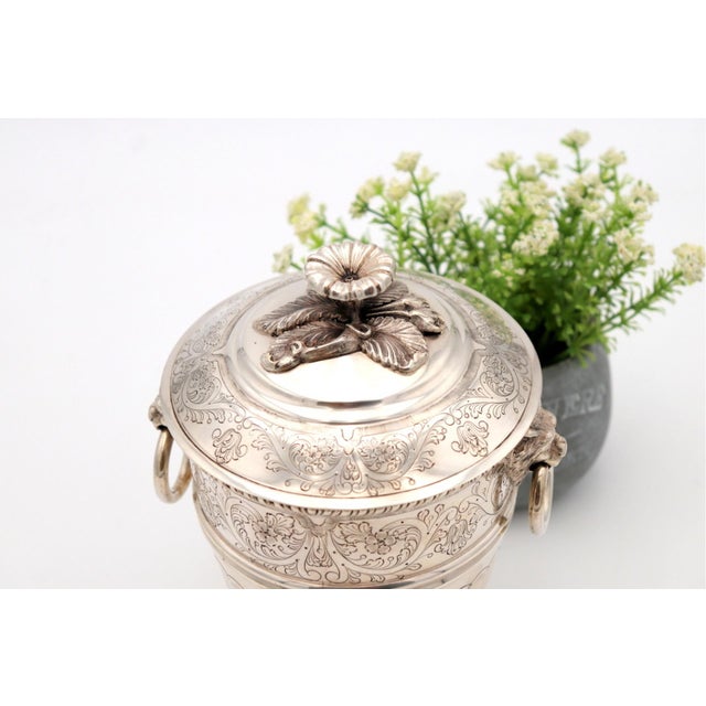 Silver Urn with Lion Heads Engraved with Rings For Sale - Image 6 of 7
