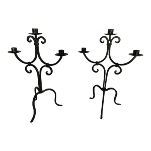 Pair of Mid-Century Wrought Iron Candelabras