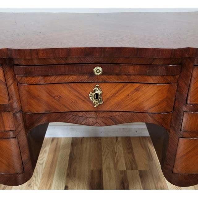 Wood Antique French 19th C Louis XV Satinwood & Bronze Mounted Lady's Writing Desk For Sale - Image 7 of 17