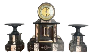 Victorian Black Marble Clock Garniture, 1860s, Set of 3