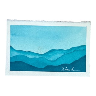 “Teal Tiers” Signed Original Miniature Landscape by Nancy Smith For Sale