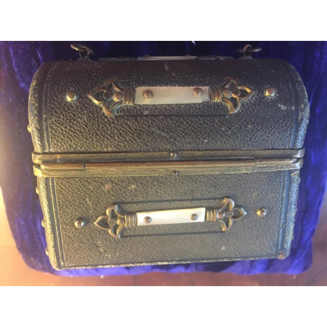 Glass Continental Shagreen, Mother of Pearl Miniture Trunk With Gilt Filigree Crystal Bottles - 3 Pieces For Sale - Image 7 of 13