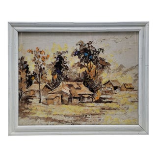 Late 20th Century Original Taxidermy Artwork Asian Landscape Made of Real Butterfly Wings in White Frame For Sale