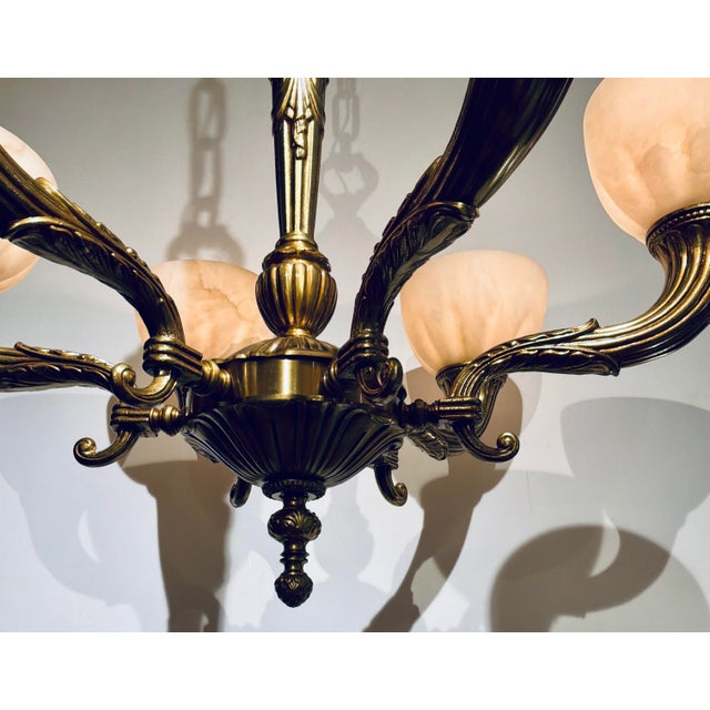 Neoclassical Myran Allan Luxury Lighting Neoclassical Bronze and Alabaster Chandelier For Sale - Image 3 of 6